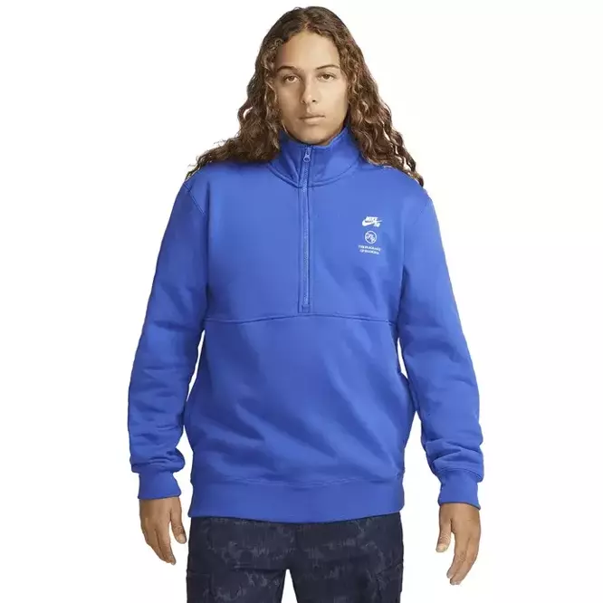 Nike SB x Fly Streetwear Half Zip Fleece Skate Pullover (Game Royal / White)