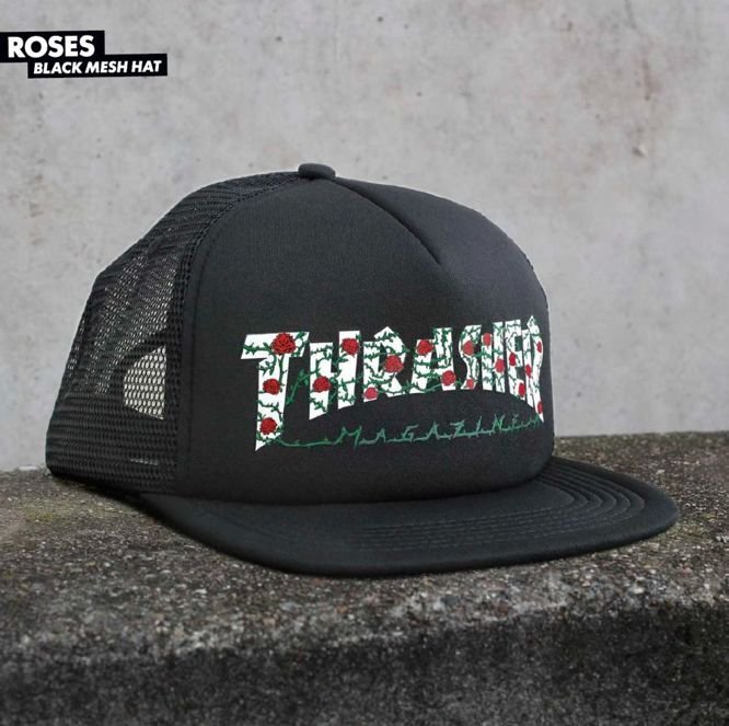 THRASHER ROSES MESH HAT (BLACK)