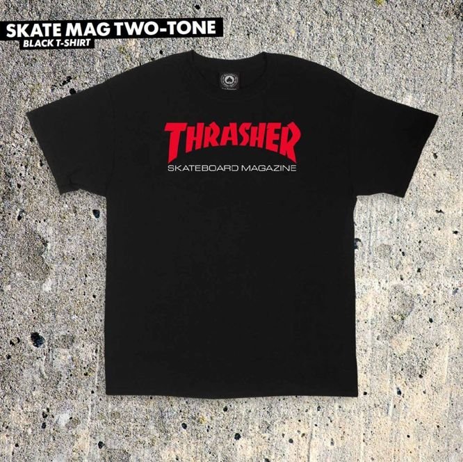 THRASHER TWO TONE SKATE MAG LOGO T-SHIRT (BLACK)