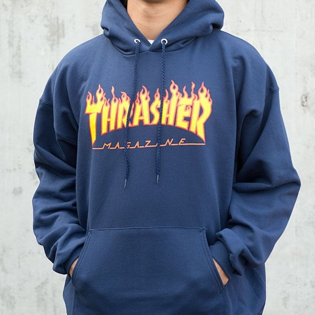 Thrasher Flame Logo Hood (Navy)