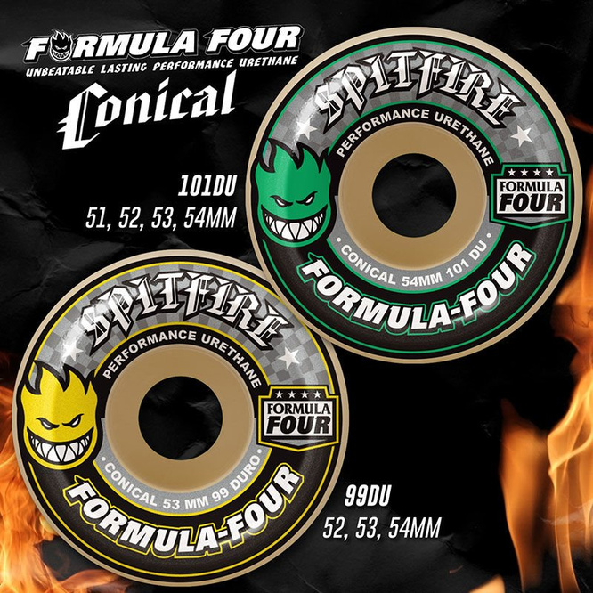 KOŁA SPITFIRE FORMULA FOUR CONICAL YELLOW PRINT 99DU 53 MM