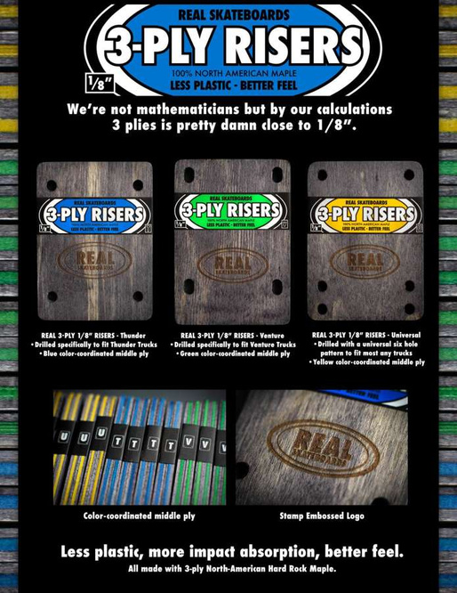 Real Skateboard 3-PLY Raisers (1/8") (Universal)