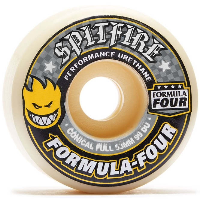 SPITFIRE FORMULA FOUR CONICAL YELLOW PRINT WHEELS 99DU 53 MM