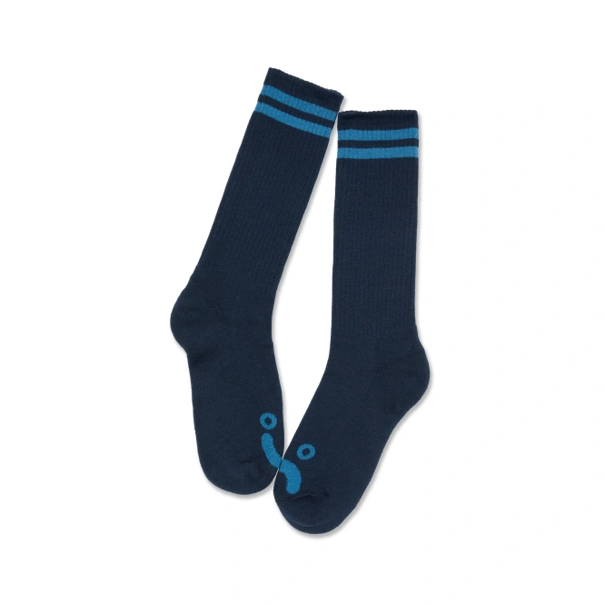 Polar Skate Co. Happy Sad Long Rib Socks (Dark Blue / Blue)