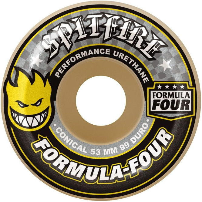 SPITFIRE FORMULA FOUR CONICAL YELLOW PRINT WHEELS 99DU 53 MM