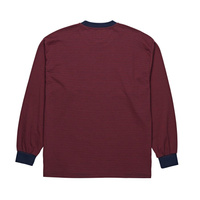 POLAR SKATE CO. LONG SLEEVE T-SHIRT. BIG BOY MICROSTRIPE LONGSLEEVE (NAVY / BURGUNDY)