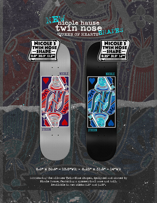 Real Skateboards Nicole Queen of Hearts Twin Nose 8.25" x 31.9"