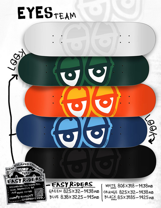 Krooked Skateboarding Eyes (White) 8.06" x 31.8"