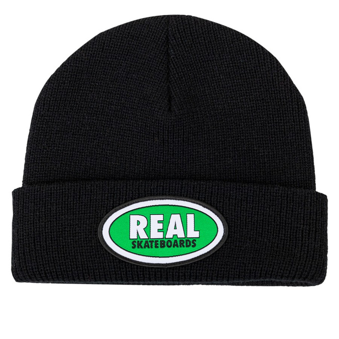 Real Oval Cuff Beanie (Black/Green)