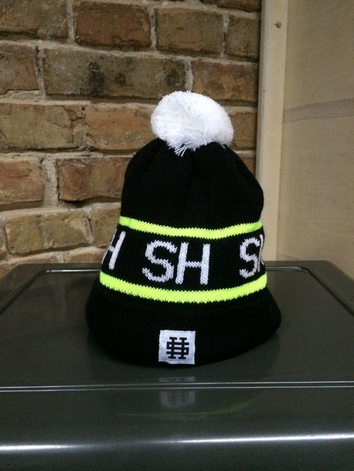 SH Store black pompom winter hat with inscription